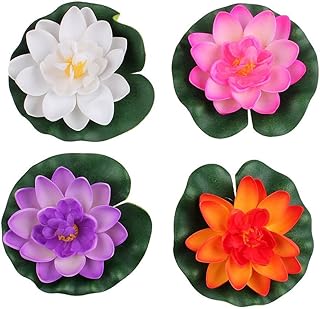 lasenersm lasenersm Set Of 4 Different Color Artificial Floating Foam Lotus Flower Water Lily for Home Garden Pond Decor,Small  - Image 1