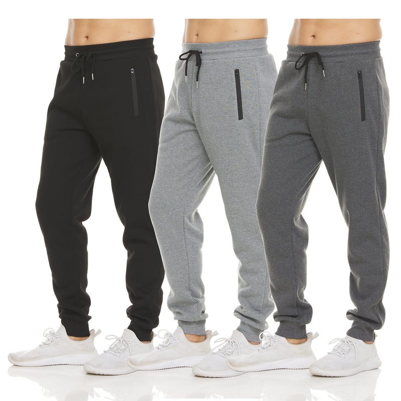 PURE CHAMP Mens 3 Pack Fleece Active Athletic Workout Jogger Sweatpants for Men with Zipper Pocket and Drawstring Size S-3XL (3X-Large, Set 1) - Image 1