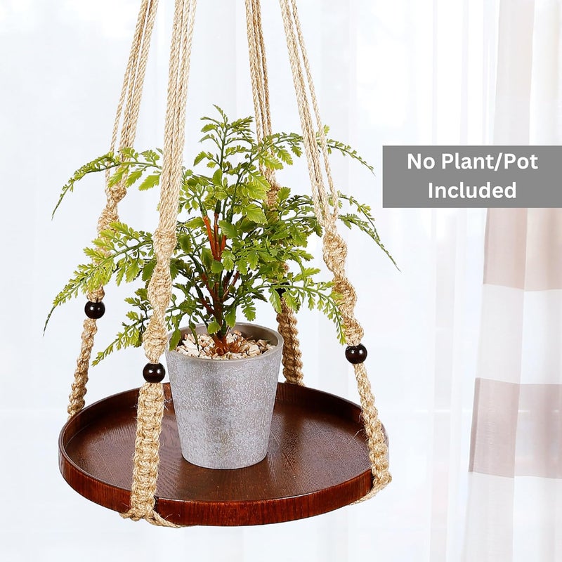 Shineloha 2 Pack Macrame Plant Hanger | Plant Hanger Indoor, Hanging Planter Shelf | Hanging Planter (Jute) (1 Large + 1 Medium) - Image 2