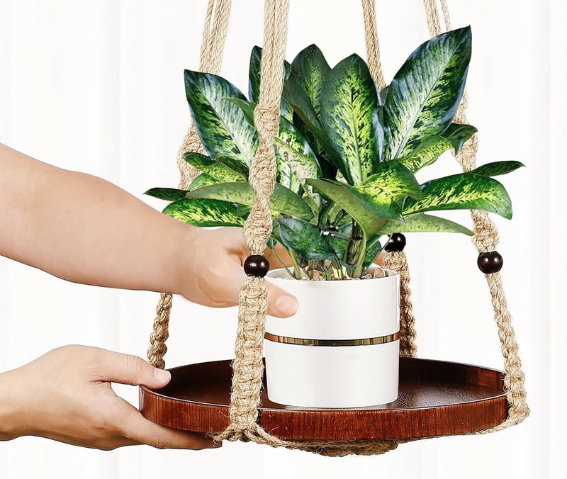 Shineloha 2 Pack Macrame Plant Hanger | Plant Hanger Indoor, Hanging Planter Shelf | Hanging Planter (Jute) (1 Large + 1 Medium) - Image 3