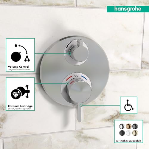 Hansgrohe صمام دش ترموستاتيكي بتصميم حديث وبسيط مع تحكم في الحجم ودرجة الحرارة التلقائية من هانسغروهي، 15757001 - Image 3