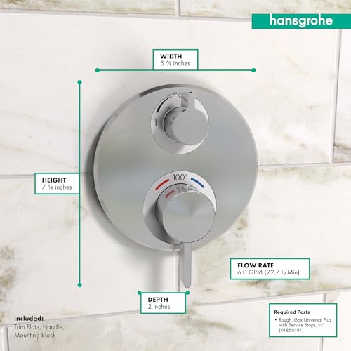 Hansgrohe صمام دش ترموستاتيكي بتصميم حديث وبسيط مع تحكم في الحجم ودرجة الحرارة التلقائية من هانسغروهي، 15757001 - Image 4