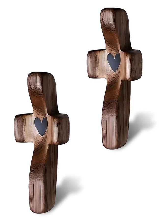 Vrouwengeld 2Pcs Wooden Pocket Cross My Heart, Stress Relief Cross Fidget, Wooden Cross Fidget Easter Gifts Encouragement Gift for Children Men Women, Pocket Prayer Cross - Image 1