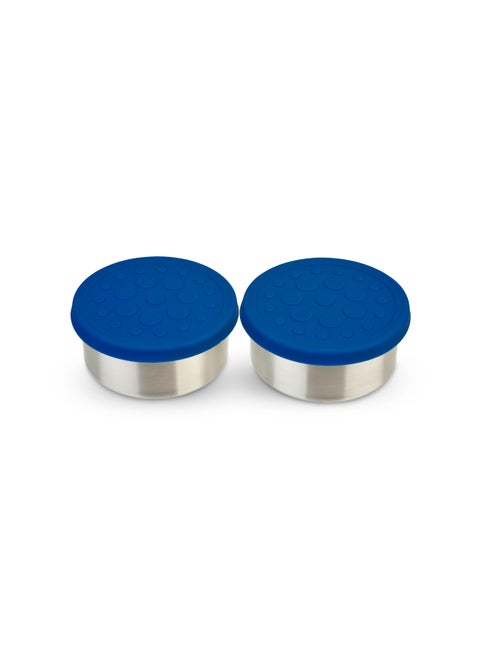 LunchBots 25 oz Stainless Steel Dressing Container for Condiments Dips Snacks Dipping Sauce Cups with Silicone Lid Fits in Lunch Bags and Bento Boxes  Set of 2 Blue