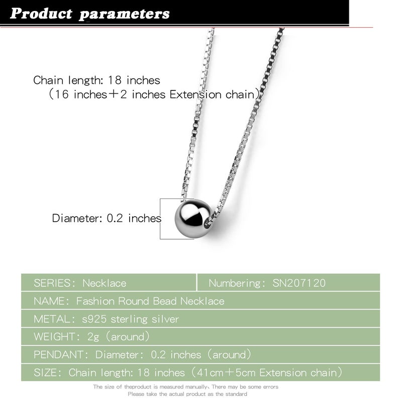 Dankadi Classic Sterling Silver Ball Necklace For Women Fashion Bead Pendant Choker Solid 925 Silver Chain 16 "+2 "Adjustable Fine Jewelry Gift - Image 2