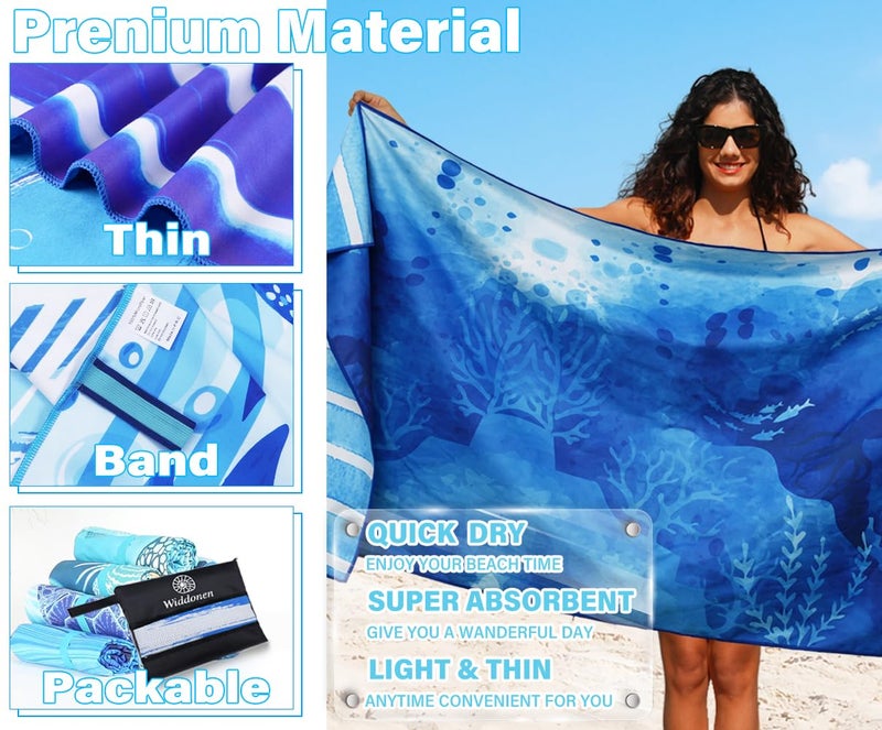 Widdonen Microfiber Thin Lightweight Beach Towel Sand Free Quick Dry Absorbent Compact Towels for Swimming Pool Camping Beach Accessories Large Easy Pack Travel Things for Vacation Essentials Adult Gift - Image 4