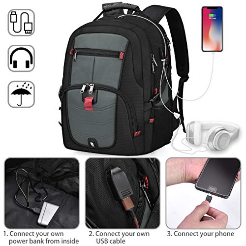 NUBILY Laptop Backpack 17 Inch Waterproof Extra Large TSA Travel Backpack Anti Theft College Business Mens Backpacks with USB Charging Port 17.3 Gaming Computer Backpack for Women Men 45 L Grey - Image 3