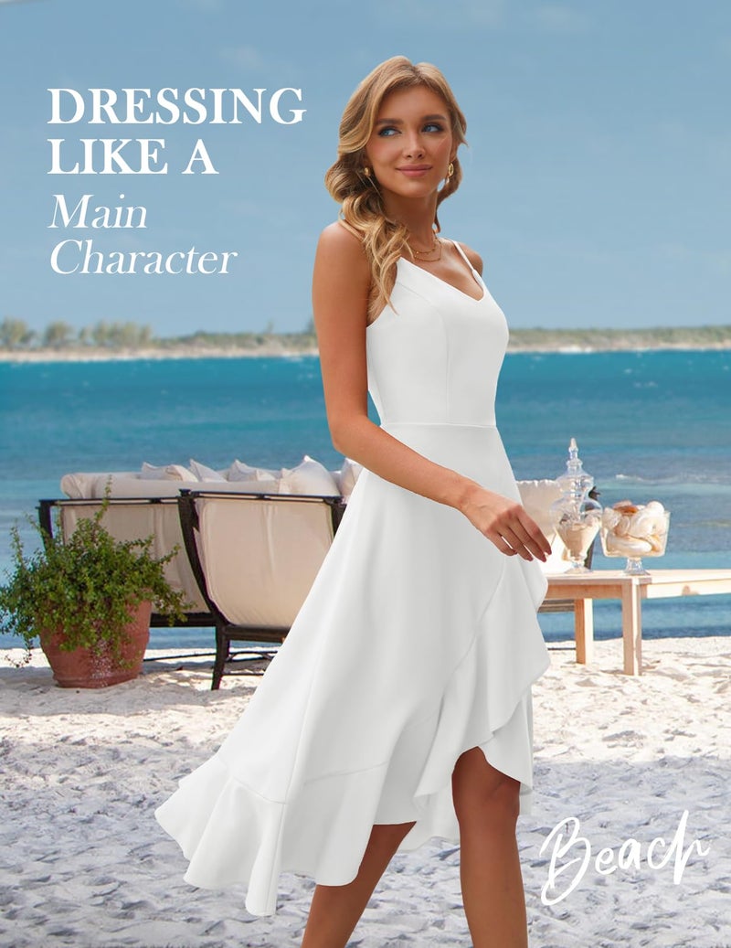DRESSTELLS Women's Holiday Cocktail Dresses, Winter High Low Party Dress for Wedding Guest Bridesmaid, 2024 Plus Size Ruffle Formal Prom Dress White 2XL - Image 4