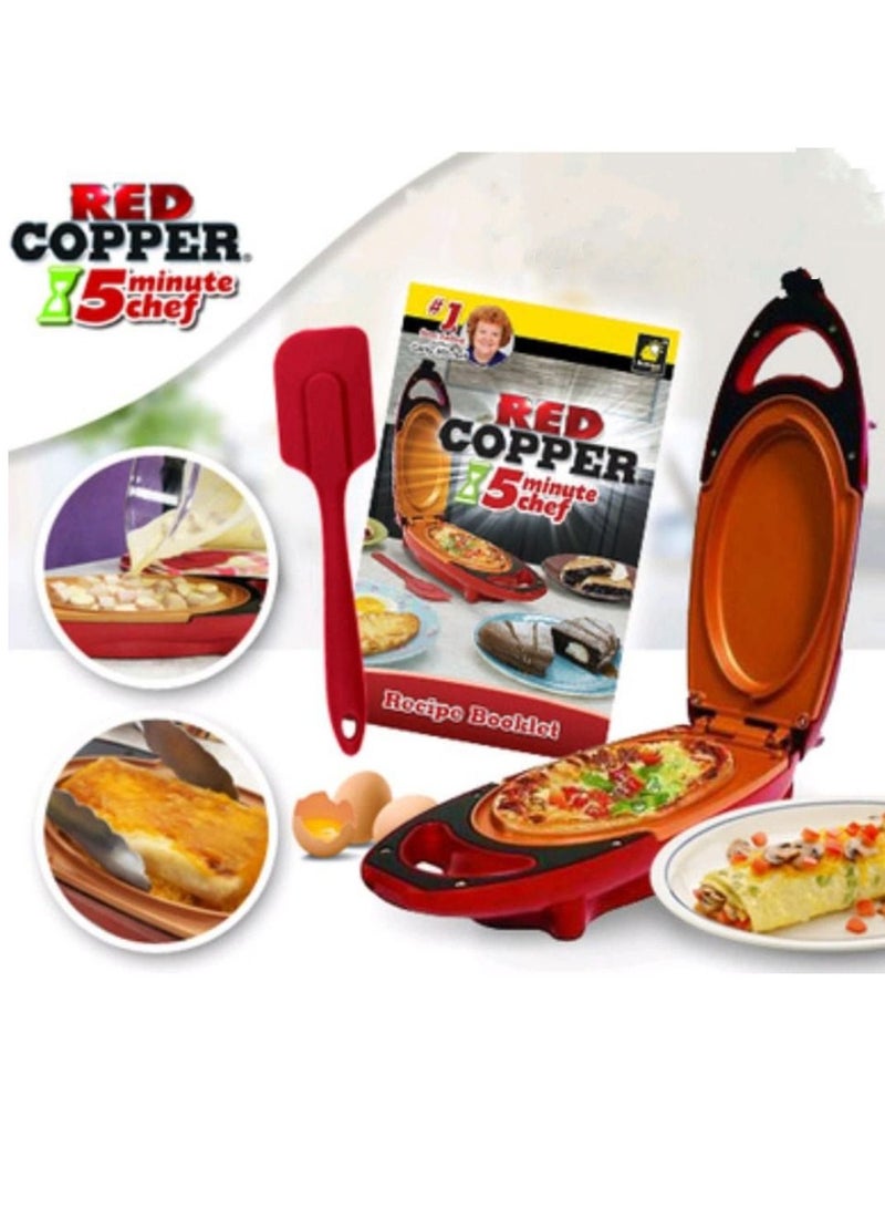 Red Copper 5 Minute Chef Omelette Pan Non Stick Omlette Maker Egg Cooker That Will Cook Paninis Pancakes Your Favourite Meals in 5 Minutes or Less Easy Clean Grill Plate - Image 1