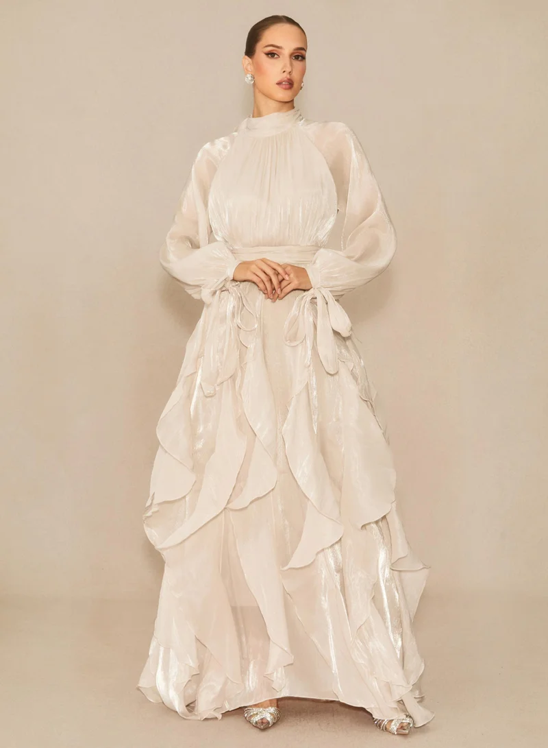 سنفير Estella Puff Sleeve Ruffle Trim Maxi Dress