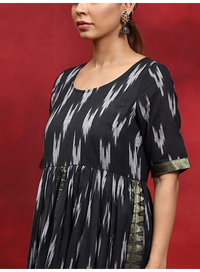 AKS Black Ikat Gathered Dress - Image 2