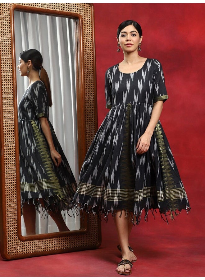 AKS Black Ikat Gathered Dress - Image 1