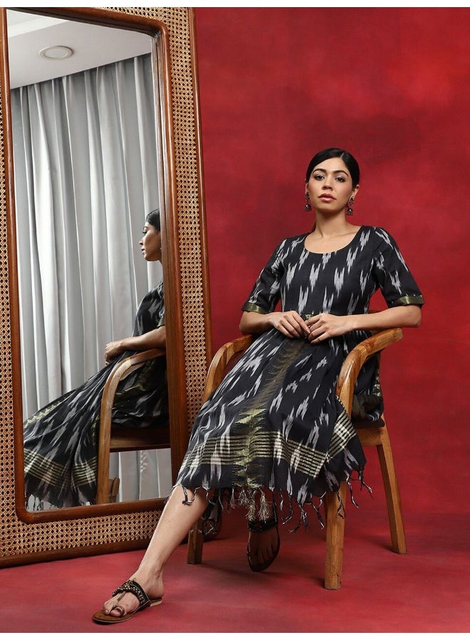 AKS Black Ikat Gathered Dress - Image 4