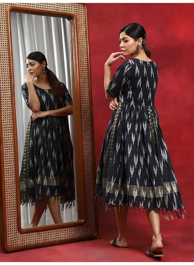 AKS Black Ikat Gathered Dress - Image 5