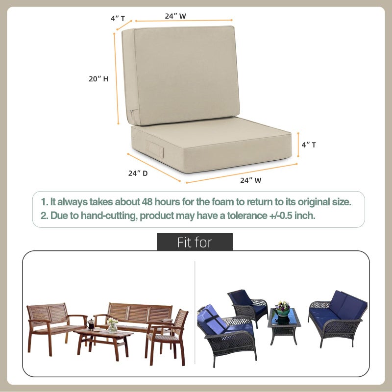 Favoyard مجموعة وسائد فافويارد العميقة للمقاعد في الهواء الطلق 24 × 24 بوصة وسائد كراسي مقاومة للماء للأثاث الخارجي مع غلاف مقاوم للتلاشي وقابل للإزالة مع مقبض وأحزمة قابلة للتعديل للحديقة والفناء والساحة - Image 2
