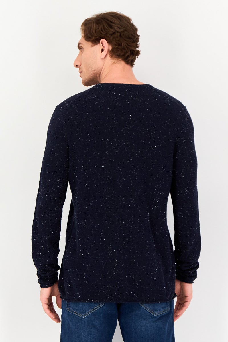 Celio Men Crew Neck Textured Long Sleeve Sweater, Navy - Image 3