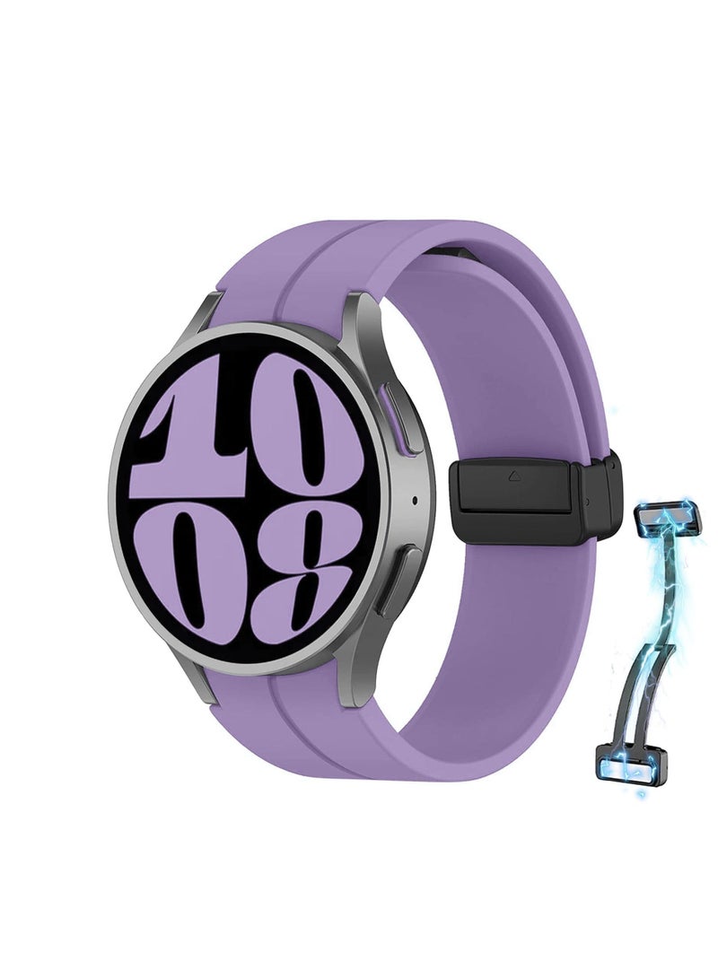 Magnetic Band for Samsung Galaxy Watch 6 Classic 47mm 43mm/5 Pro 45mm/Watch 7 FE 6 5 4 44mm 40mm/4 Classic 46mm 42mm,Silicone Strap for Samsung Watch 5 Pro 45mm,Lavender - Image 1