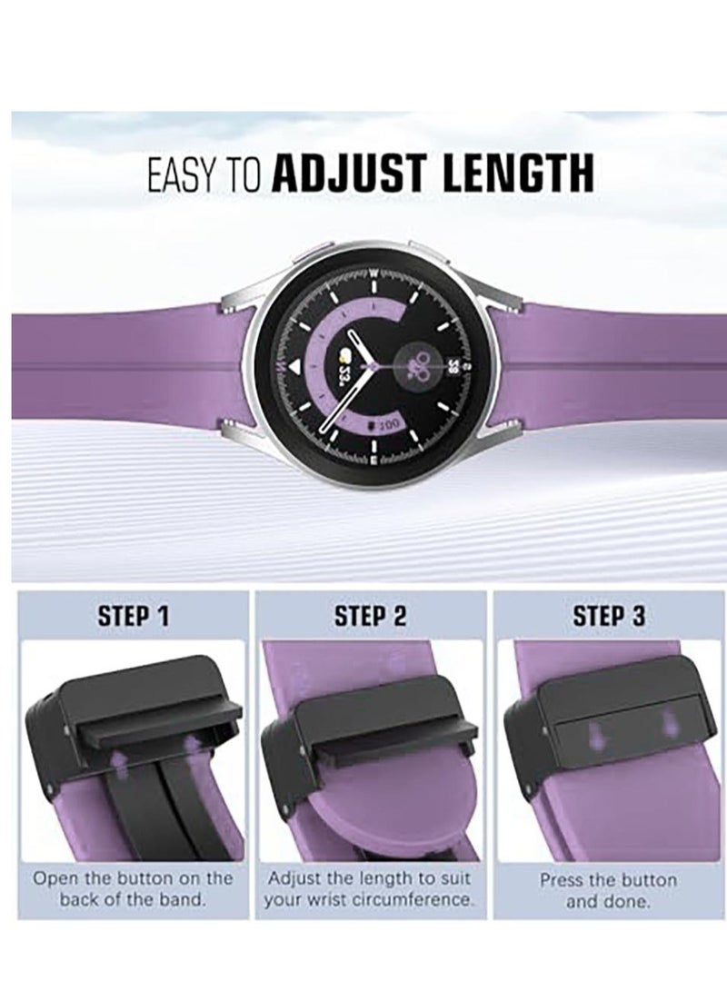 Magnetic Band for Samsung Galaxy Watch 6 Classic 47mm 43mm/5 Pro 45mm/Watch 7 FE 6 5 4 44mm 40mm/4 Classic 46mm 42mm,Silicone Strap for Samsung Watch 5 Pro 45mm,Lavender - Image 2