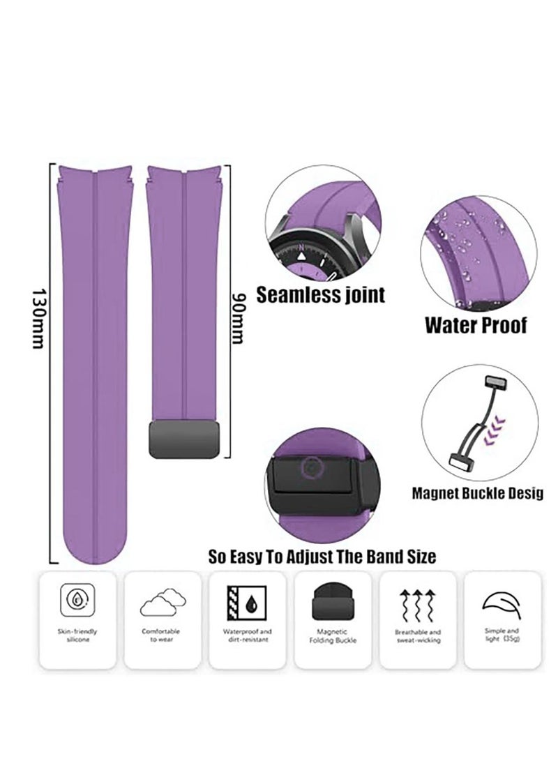 Magnetic Band for Samsung Galaxy Watch 6 Classic 47mm 43mm/5 Pro 45mm/Watch 7 FE 6 5 4 44mm 40mm/4 Classic 46mm 42mm,Silicone Strap for Samsung Watch 5 Pro 45mm,Lavender - Image 3