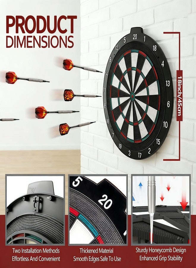 CHRDW 18 Inch Soft Tip Dart Board for Adults, Staple-Free Plastic Surface with 6 Aluminum Darts & 20 Extra Tips, Indoor/Outdoor Game Room Bar Dartboard Set - Image 2