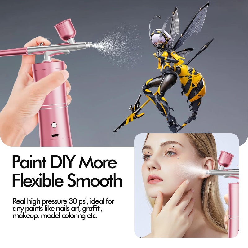 CBVCBV Airbrush Kit With Compressor Portable Airbrush Air Brush Kit with Air Compressor Airbrush for Nails Airbrush Compressor High Pressure Nail Airbrush Machine Handheld Mini Air Brush Kit (Pink) - Image 3
