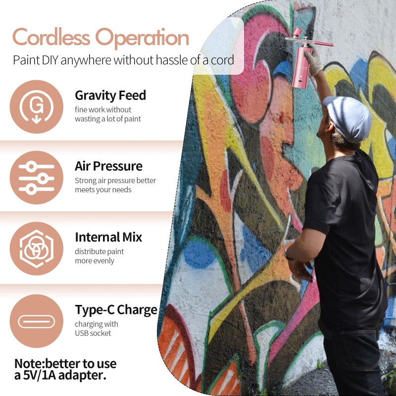 CBVCBV Airbrush Kit With Compressor Portable Airbrush Air Brush Kit with Air Compressor Airbrush for Nails Airbrush Compressor High Pressure Nail Airbrush Machine Handheld Mini Air Brush Kit (Pink) - Image 4