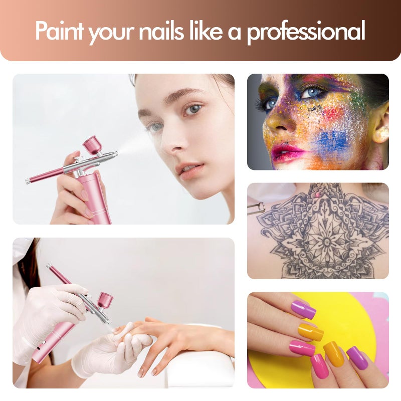 CBVCBV Airbrush Kit With Compressor Portable Airbrush Air Brush Kit with Air Compressor Airbrush for Nails Airbrush Compressor High Pressure Nail Airbrush Machine Handheld Mini Air Brush Kit (Pink) - Image 2