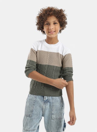 Knitted Crew Neck Stripped Pullover _ Beige & White & Olive - pzsku/ZEAA9ECF4D4E7ACD16A7EZ/45/1759152941/27c6c653-ad10-44ff-a7a7-4e30d787ca52