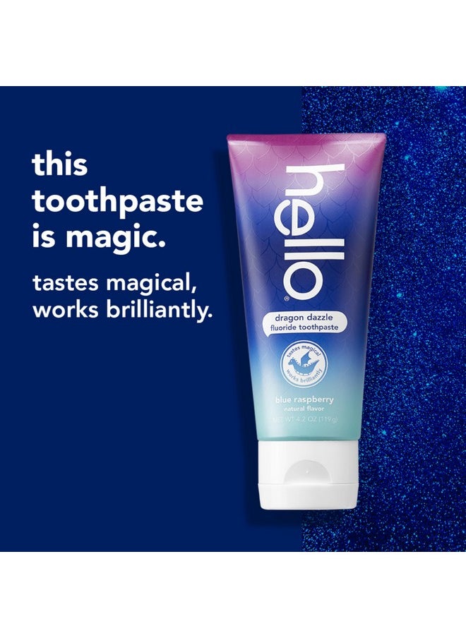 Hello hello Dragon Dazzle Blue Raspberry Kids Toothpaste, Fluoride Toothpaste, Ages 2+, No Artificial Sweeteners, No SLS, Gluten Free, Vegan, Pack of 3, 4.2 OZ Tubes  - Image 2