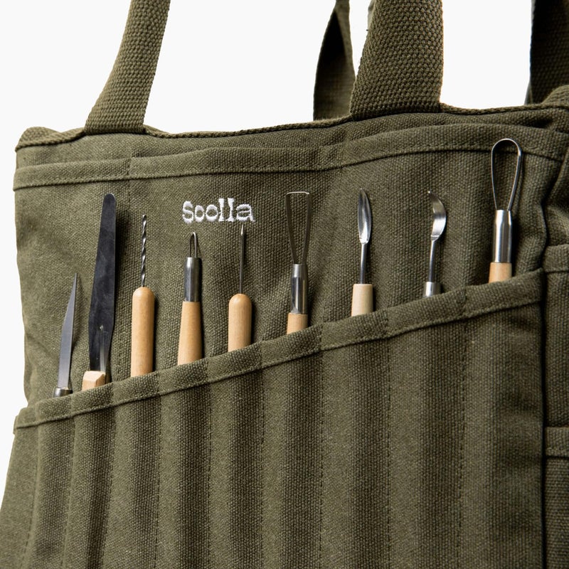 Soolla Studio Bag: Washable Art Supply & Pottery Clay Tool Bag, 30 Pockets, 15 Colors, Artist Gift Organizer (Forest Green) - Image 5