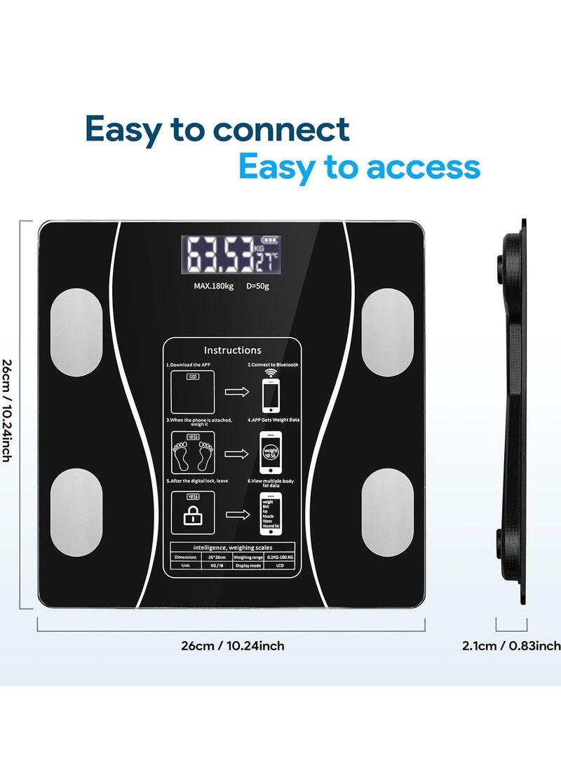 ريون ميزان رقمي ذكي، ميزان ذكي لقياس دهون الجسم مع مؤشر كتلة الجسم واتصال بلوتوث، دهون الجسم، كتلة العضلات، أسود - Image 2