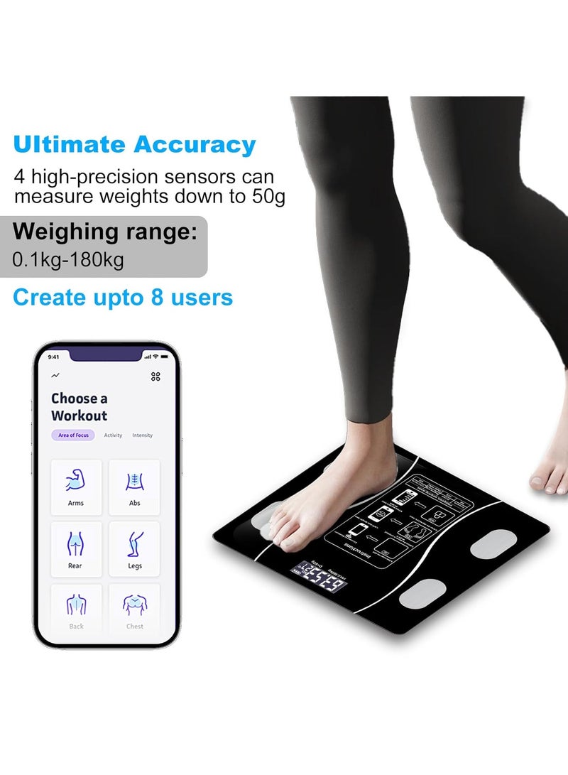ريون ميزان رقمي ذكي، ميزان ذكي لقياس دهون الجسم مع مؤشر كتلة الجسم واتصال بلوتوث، دهون الجسم، كتلة العضلات، أسود - Image 3