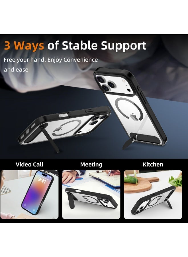 جراب هاتف مغناطيسي شفاف نصف دائري مقاوم للخدش لهاتف iPhone 17 Pro Max. مع حامل مغناطيسي/غير مرئي متوافق مع حماية Magsafe القياسية جراب هاتف شفاف مقاوم للصدمات غطاء نحيف بدرجة عسكرية حماية من السقوط مقاوم للصدمات مضاد لبصمات الأصابع، جراب لهاتف iPhone 17 Pro Max 6.9 - Image 4