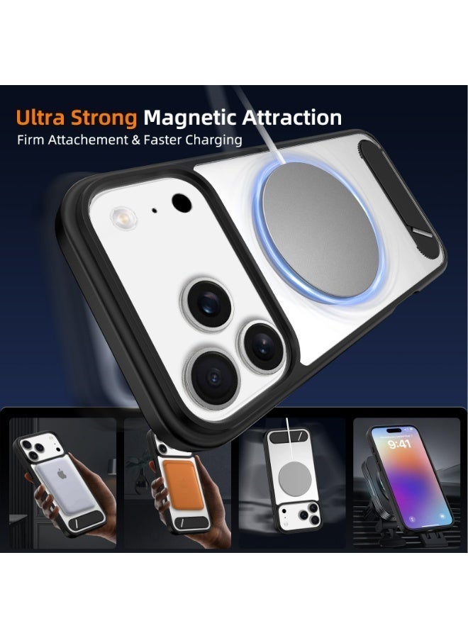 جراب هاتف مغناطيسي شفاف نصف دائري مقاوم للخدش لهاتف iPhone 17 Pro Max. مع حامل مغناطيسي/غير مرئي متوافق مع حماية Magsafe القياسية جراب هاتف شفاف مقاوم للصدمات غطاء نحيف بدرجة عسكرية حماية من السقوط مقاوم للصدمات مضاد لبصمات الأصابع، جراب لهاتف iPhone 17 Pro Max 6.9 - Image 3