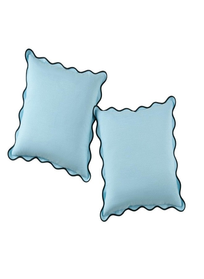 Mayler Yee Scalloped Throw Pillow Covers Set of 2 for Living Room, Boho Sytle Decorative Home (Blue & Teal, 18x18 Inch) - Image 5