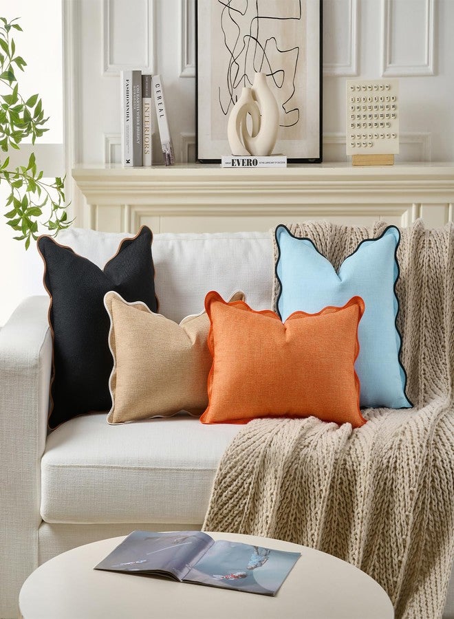 Mayler Yee Scalloped Throw Pillow Covers Set of 2 for Living Room, Boho Sytle Decorative Home (Blue & Teal, 18x18 Inch) - Image 4