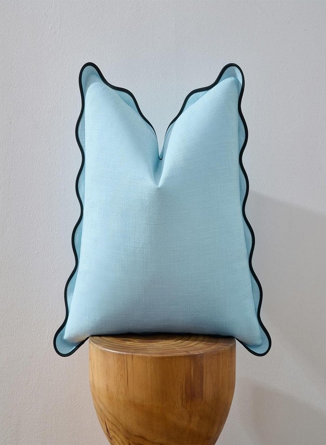 Mayler Yee Scalloped Throw Pillow Covers Set of 2 for Living Room, Boho Sytle Decorative Home (Blue & Teal, 18x18 Inch) - Image 3