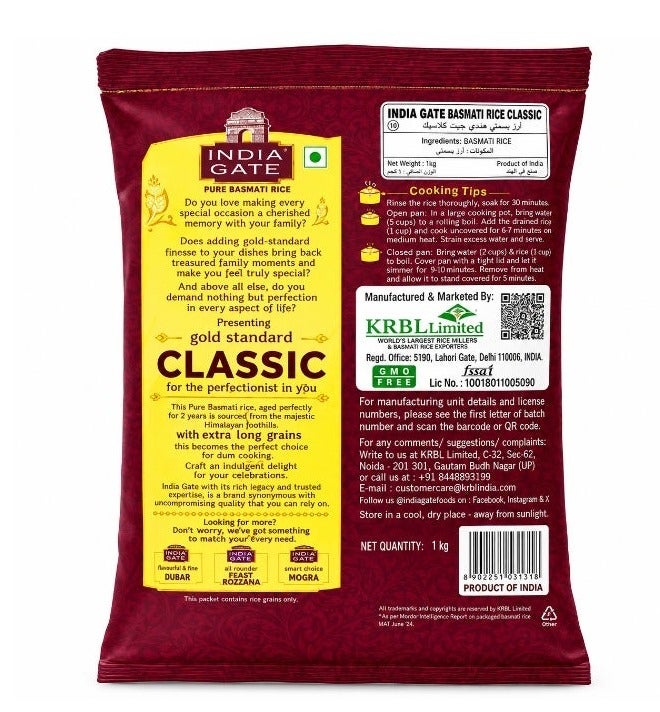India Gate Basmati Rice Classic 1kg - Image 2