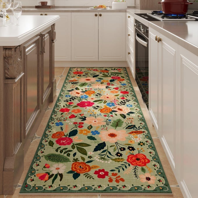RUNNER RUG FOR HALLWAYS KITCHEN RUG NON SLIP 26X8 WASHABLE RUNNER RUGS WITH RUBBER BACKING SOFT FLORAL CARPET RUNNER FOR HALLWAYS KITCHEN LAUNDRY BEDROOM BATHROOMGREEN