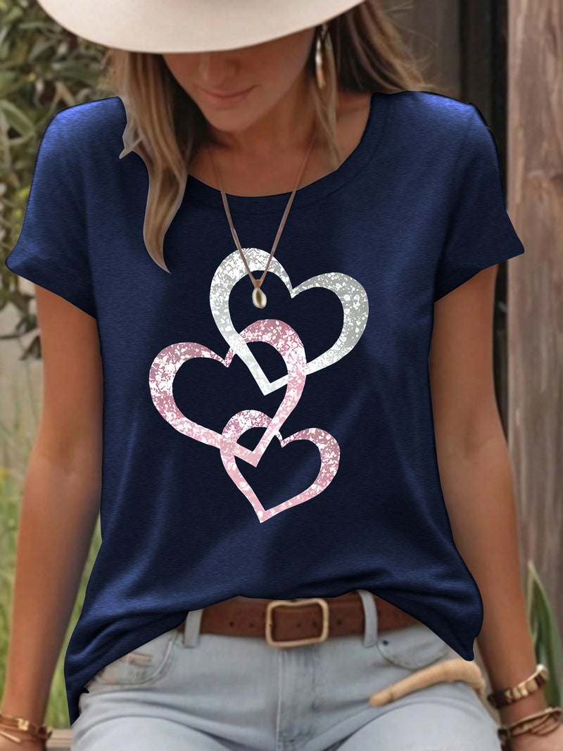 Round Neck Short Sleeve T-Shirt Love Printing Comfortable T-Shirt Sale - Image 5