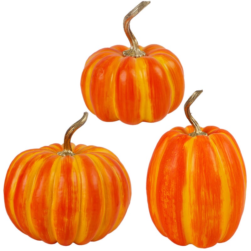 winemana winemana 3 Pcs Thanksgiving Decorations Large Artificial Pumpkins  Orange Rustic Tabletop Centerpieces  Friendsgiving Decorations for Home Kitchen Table Fall Harvest Season  - Image 2