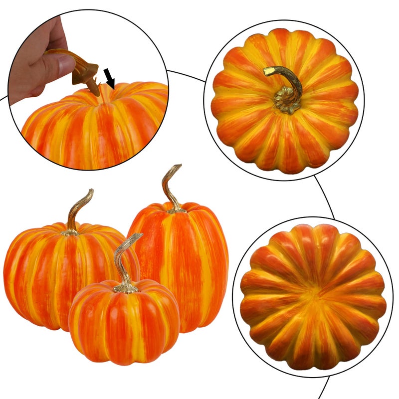 winemana winemana 3 Pcs Thanksgiving Decorations Large Artificial Pumpkins  Orange Rustic Tabletop Centerpieces  Friendsgiving Decorations for Home Kitchen Table Fall Harvest Season  - Image 4