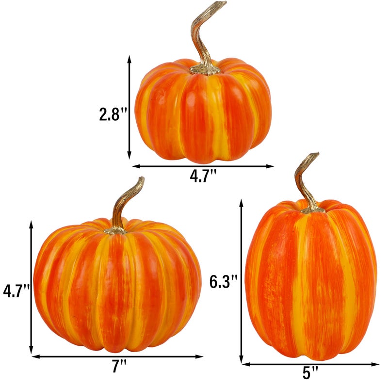 winemana winemana 3 Pcs Thanksgiving Decorations Large Artificial Pumpkins  Orange Rustic Tabletop Centerpieces  Friendsgiving Decorations for Home Kitchen Table Fall Harvest Season  - Image 3