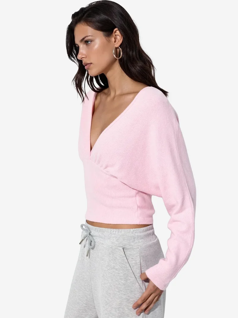 بوسيم BUSEM Women's V-neck Crop Knit Wrap Top