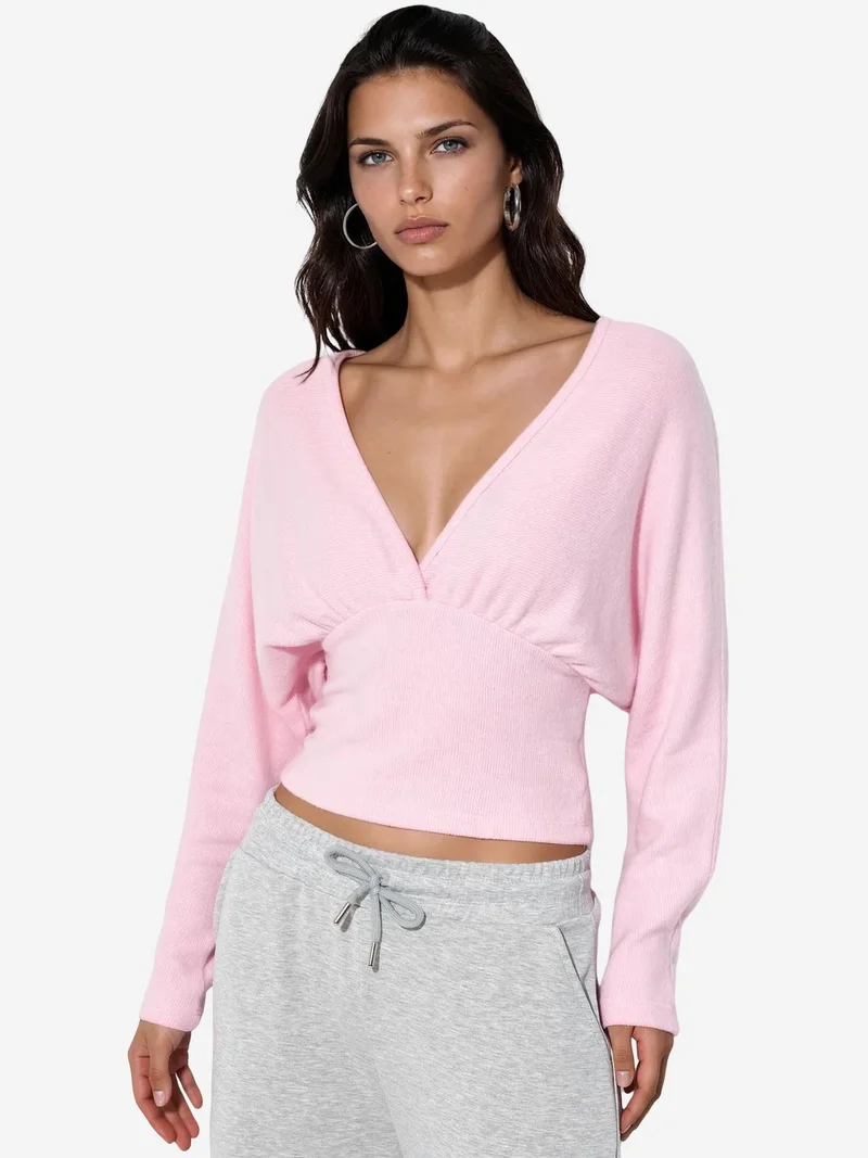بوسيم BUSEM Women's V-neck Crop Knit Wrap Top