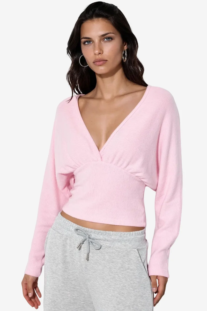 Busem BUSEM Women's V-neck Crop Knit Wrap Top