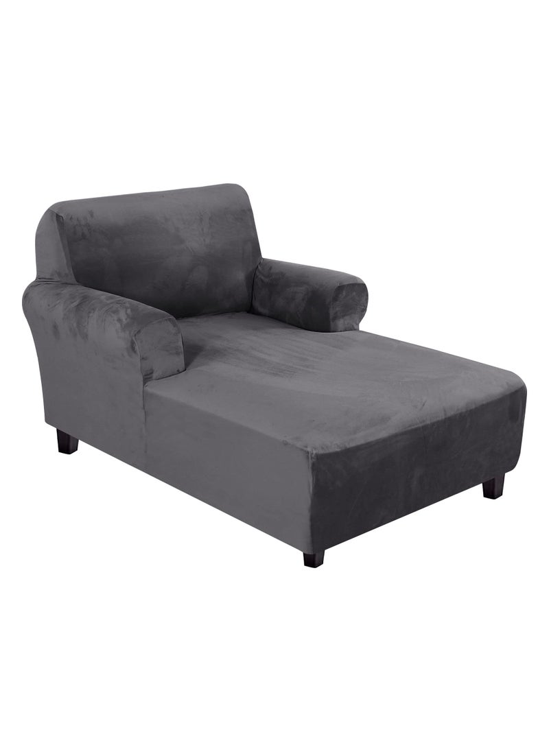 H.VERSAILTEX HVERSAILTEX Velvet Chaise Lounge Cover High Stretch Chaise Chair Cover for Living Room Soft Chaise Slipcovers with Arms Luxury Velvet Chaise Lounge Dog Covers Machine Washable Grey 