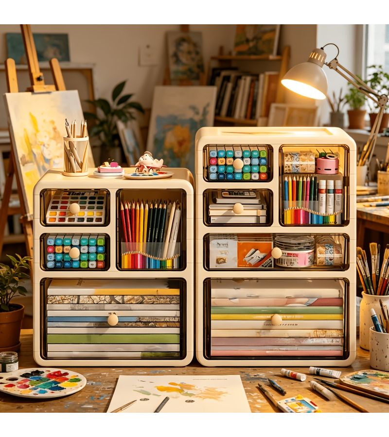 3 Layer Plastic Drawer Cabinet Large Capacity Desk Organizer Dustproof Moistureproof White - Image 2
