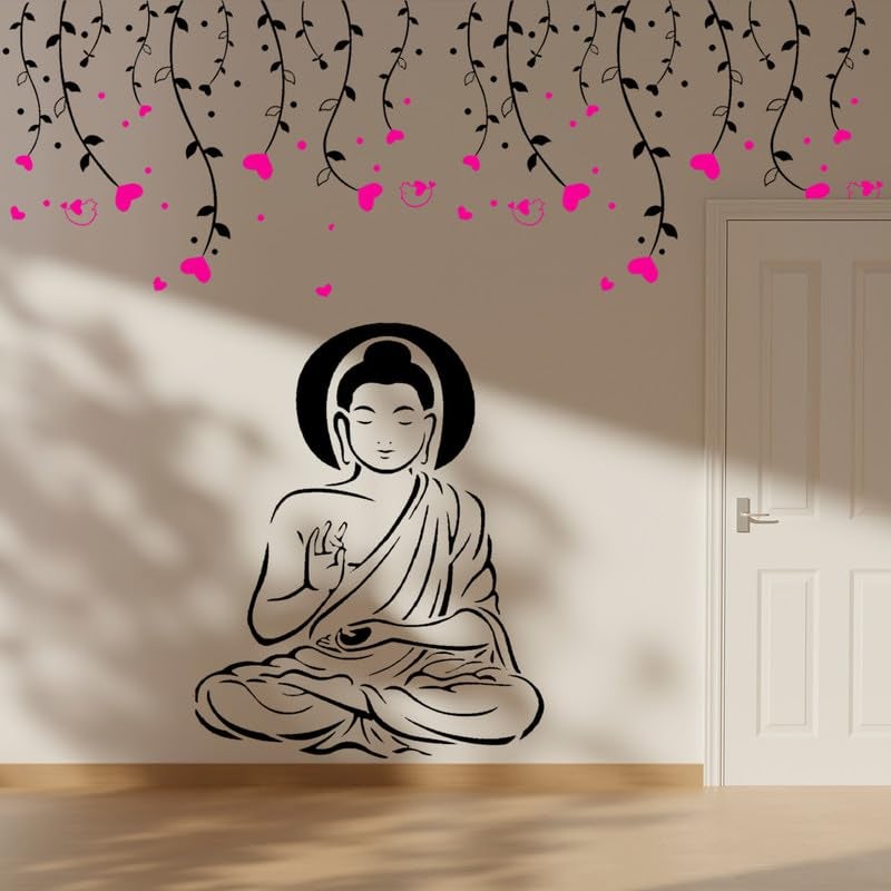 ARandNJ Combo Stencil for Wall Painting (Size:- 24X40 Inch) Theme-Love Leaf & Lord Buddha Ji Print DIY Reusable Painting Design Suitable for Bedroom, Drawing Room, Living Room Entrance (Pack of 1) - Image 4