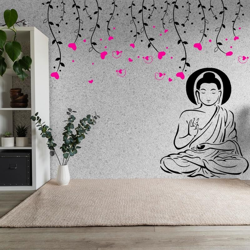 ARandNJ Combo Stencil for Wall Painting (Size:- 24X40 Inch) Theme-Love Leaf & Lord Buddha Ji Print DIY Reusable Painting Design Suitable for Bedroom, Drawing Room, Living Room Entrance (Pack of 1) - Image 1